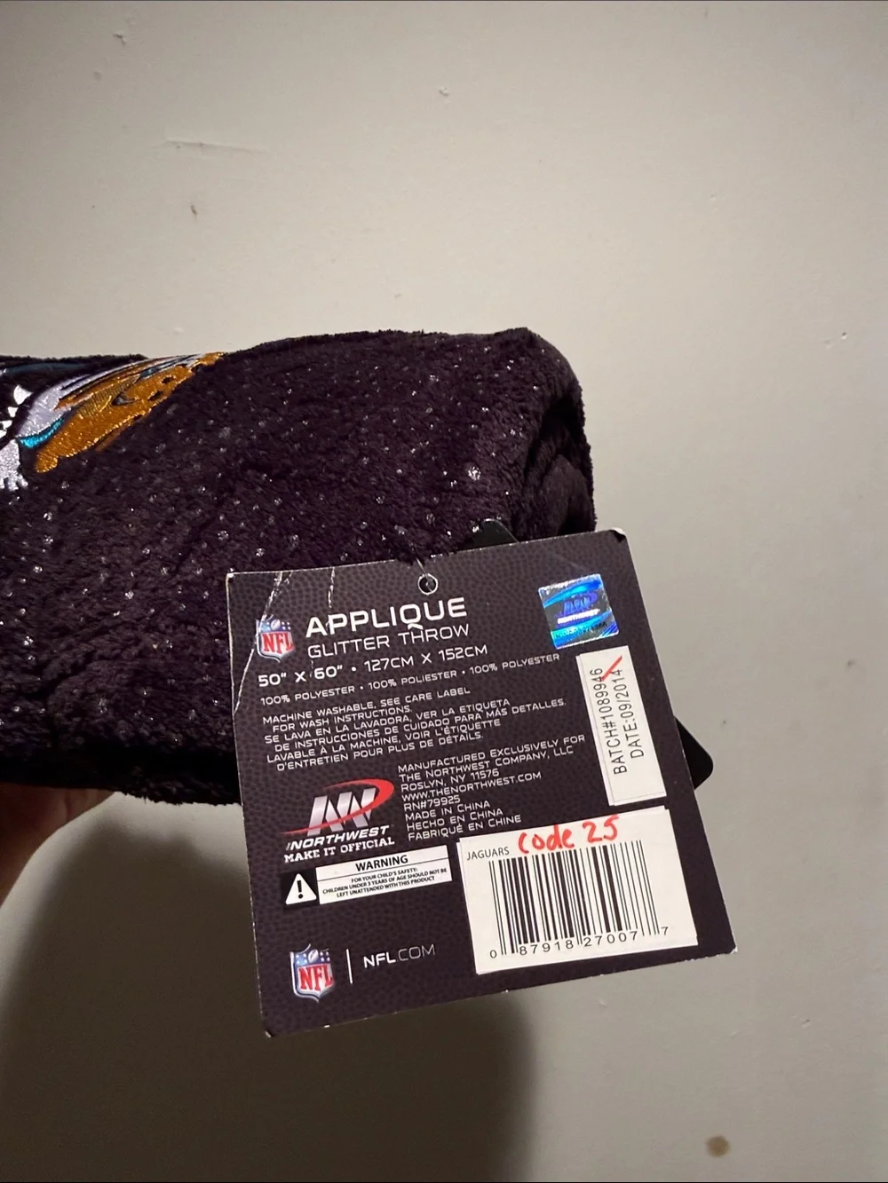 NFL Jacksonville Jaguars Black Glitter throw blanket black New polyester